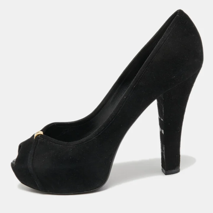Louis Vuitton Black Suede Peep Toe Pumps Size 39
