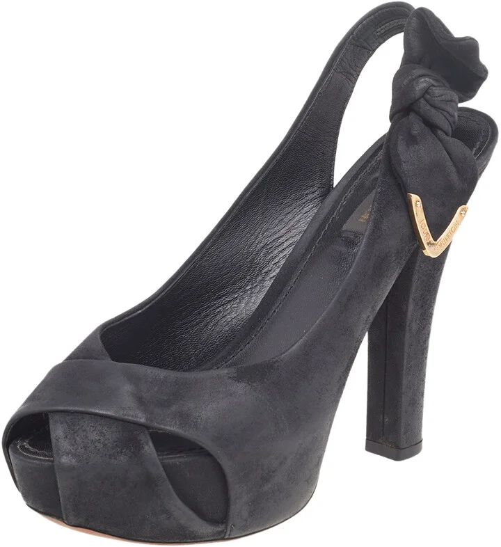Louis Vuitton Black Suede Platform Slingback Sandals Size 37