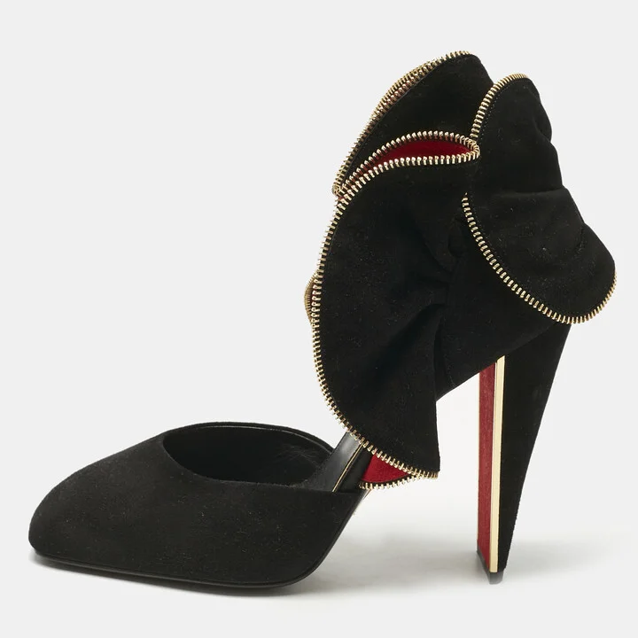 Louis Vuitton Black Suede Ruffle Detail Square Toe Pumps Size 37