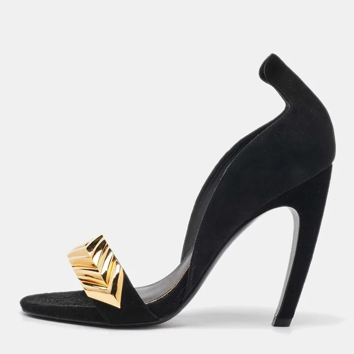 Louis Vuitton Black Suede V Symphony Sandals Size 36.5