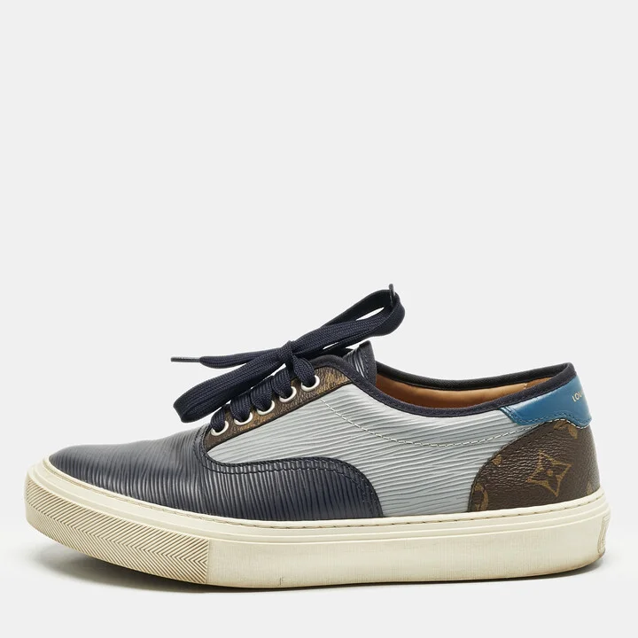 Louis Vuitton Blue/Beige Monogram Denim and Leather Low Top Sneakers Size 40.5
