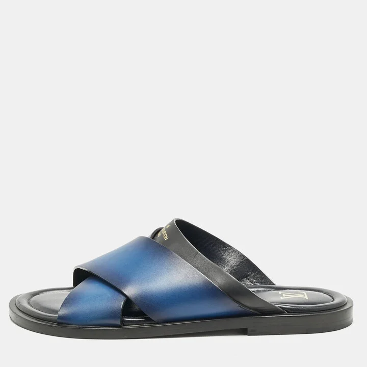 Louis Vuitton Blue/Black Ombre Leather Foch Slides Size 42