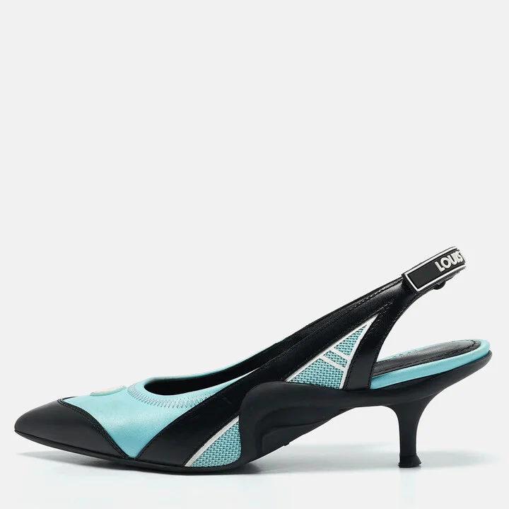 Louis Vuitton Blue/Black Satin and Leather Archlight Slingback Pumps Size 38