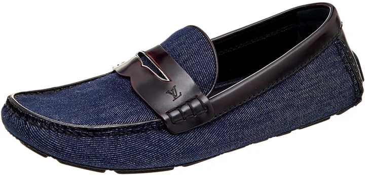 Louis Vuitton Blue/Brown Denim And Leather Slip On Penny Loafers Size 37