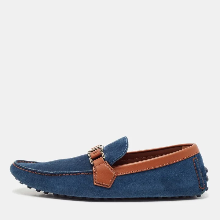 Louis Vuitton Blue/Brown Suede Hockenheim Loafers Size 42.5