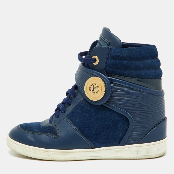 Louis Vuitton Blue Epi Leather and Suede Postmark Wedge Sneakers Size 36