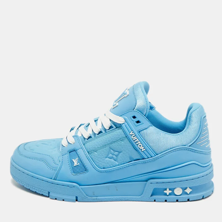 Louis Vuitton Blue Fabric and Leather LV Trainer Low Top Sneakers Size 42