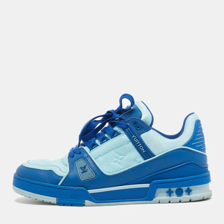 Louis Vuitton Blue Fabric and Monogram Leather LV Trainer Sneakers Size 41.5
