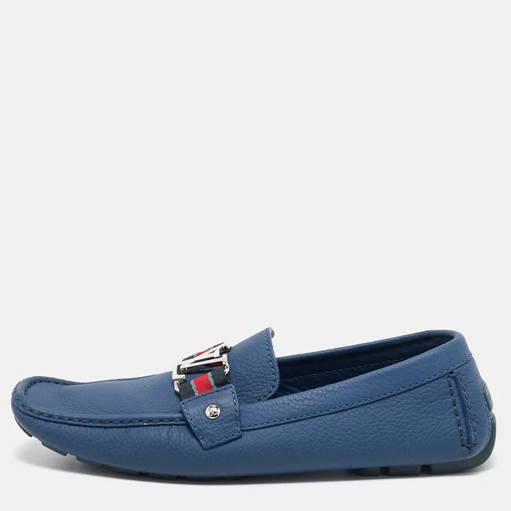 Louis Vuitton Blue Leather Ribbon Monte Carlo Slip On Loafers Size 42.5