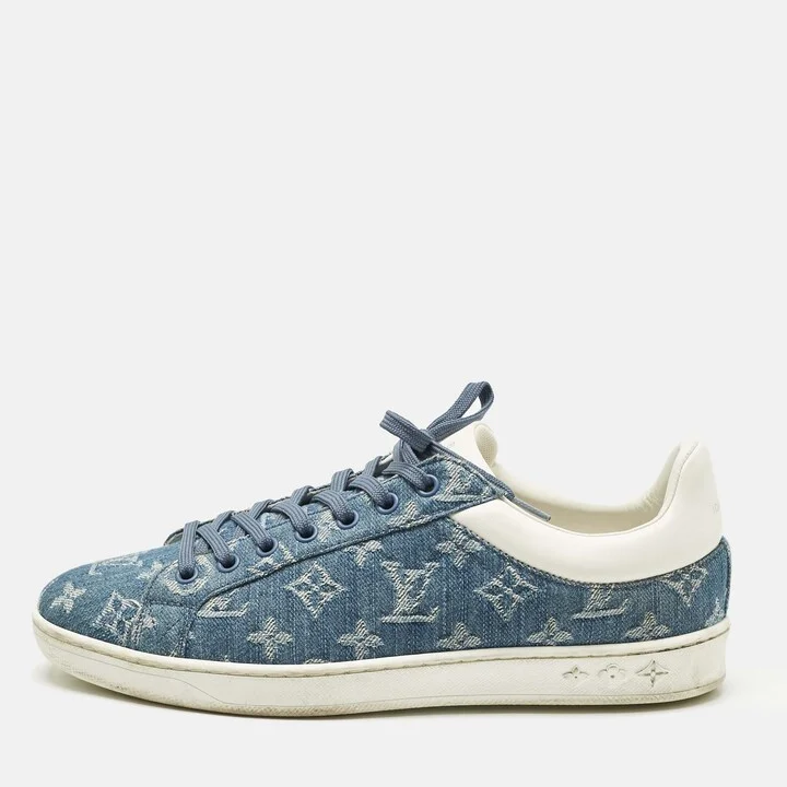 Louis Vuitton Blue Monogram Denim and Leather Luxembourg Low Top Sneakers Size 40.5