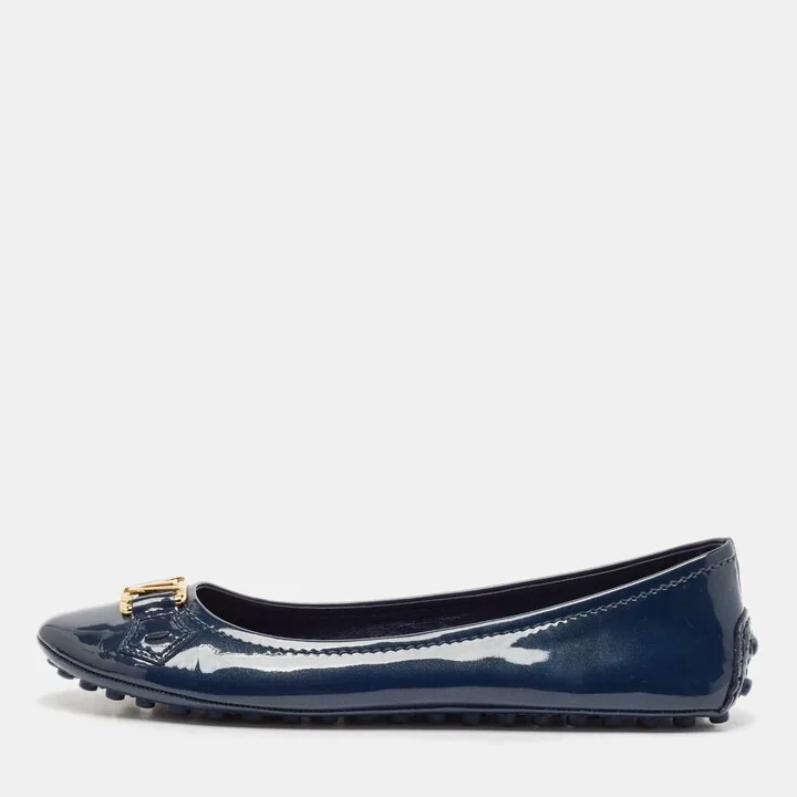 Louis Vuitton Blue Patent Leather Oxford Ballet Flats Size 38
