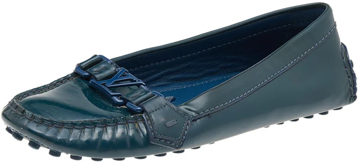 Louis Vuitton Blue Patent Leather Oxford Loafers Size 38