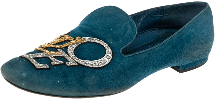 Louis Vuitton Blue Suede Love Slip On Loafers Size 37.5