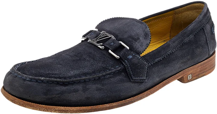 Louis Vuitton Blue Suede Major Slip On Loafers Size 45