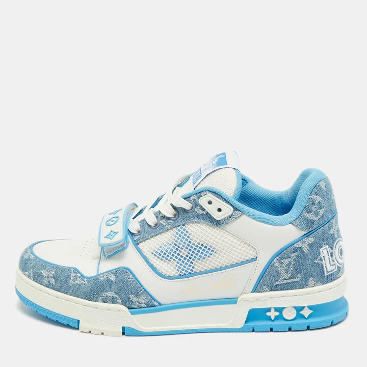 Louis Vuitton Blue/White Denim and Leather LV Skate Sneakers Size 41.5