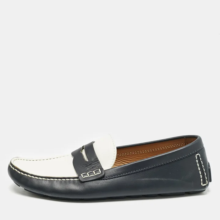 Louis Vuitton Blue/White Leather Shade Penny Loafers Size 44