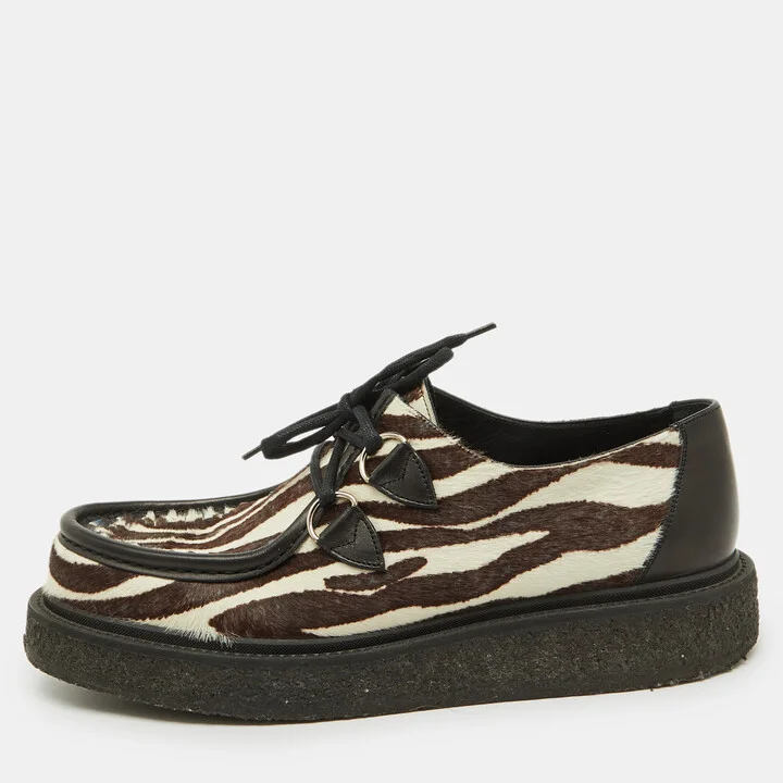 Louis Vuitton Brown Animal Print Calf Hair Creepers Platform Oxfords Size 43