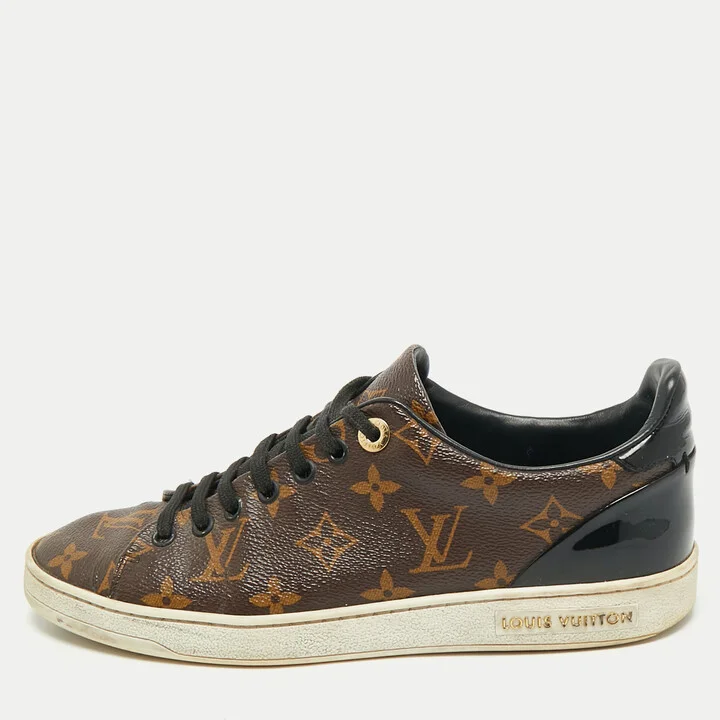 Louis Vuitton Brown/Black Monogram Canvas And Patent Leather Frontrow Low Top Sneakers Size 38