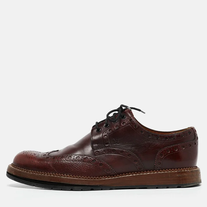 Louis Vuitton Brown Brogue Leather Wingtip Lace Up Derby Size 43.5