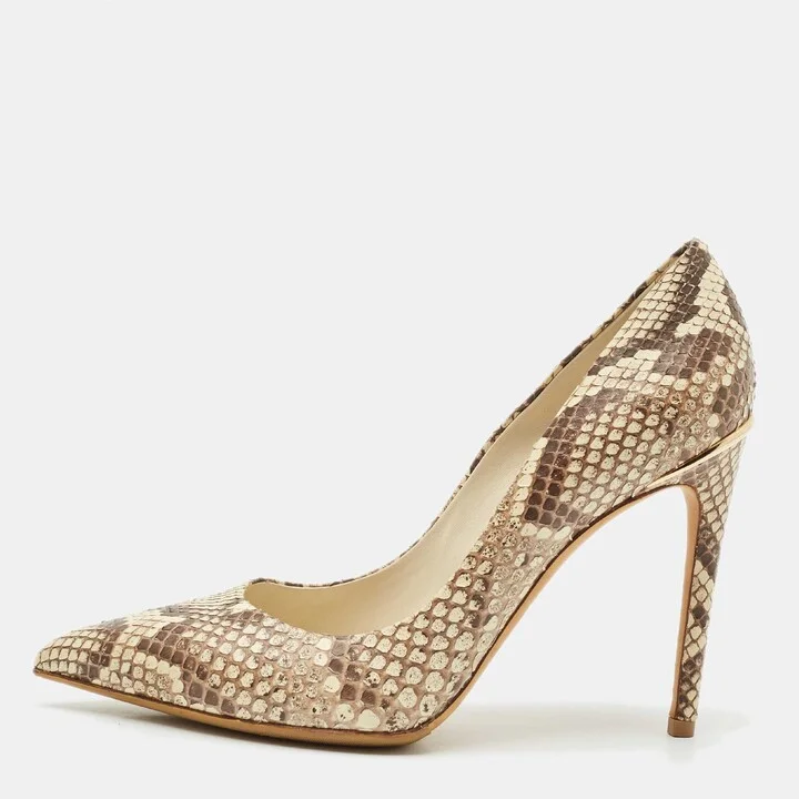 Louis Vuitton Brown/Cream Python Leather Eyeline Pointed Toe Pumps Size 38