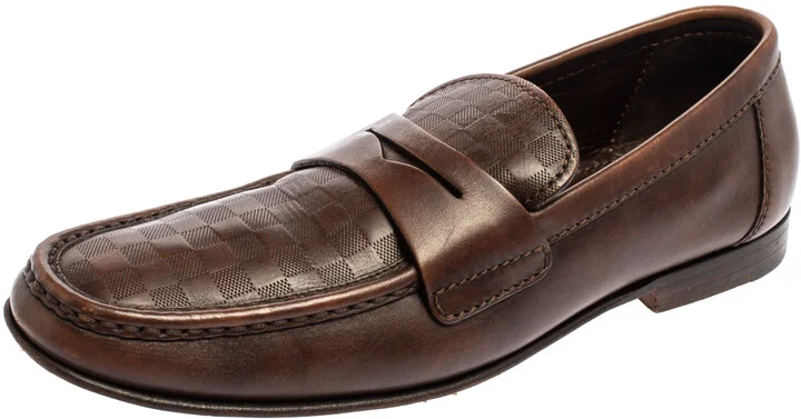 Louis Vuitton Brown Damier Embossed Leather Sorbonne Slip On Loafers Size 42