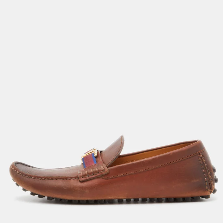 Louis Vuitton Brown Leather Hockenheim Slip On Loafers Size 41