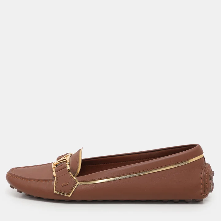Louis Vuitton Brown Leather Oxford Slip On Loafers Size 37