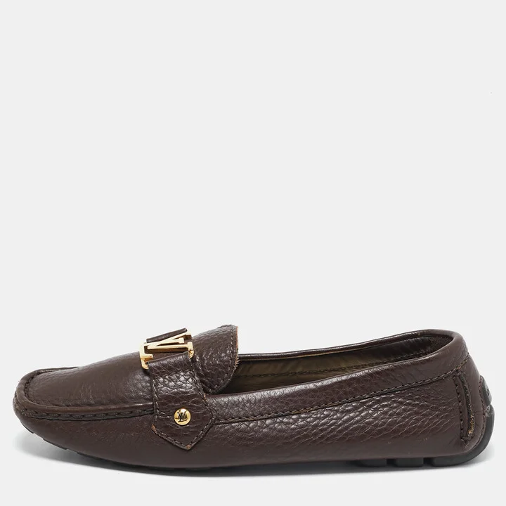 Louis Vuitton Brown Leather Oxford Slip On Loafers Size 38