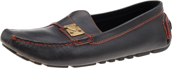 Louis Vuitton Brown Leather S Lock Slip On Loafers Size 39