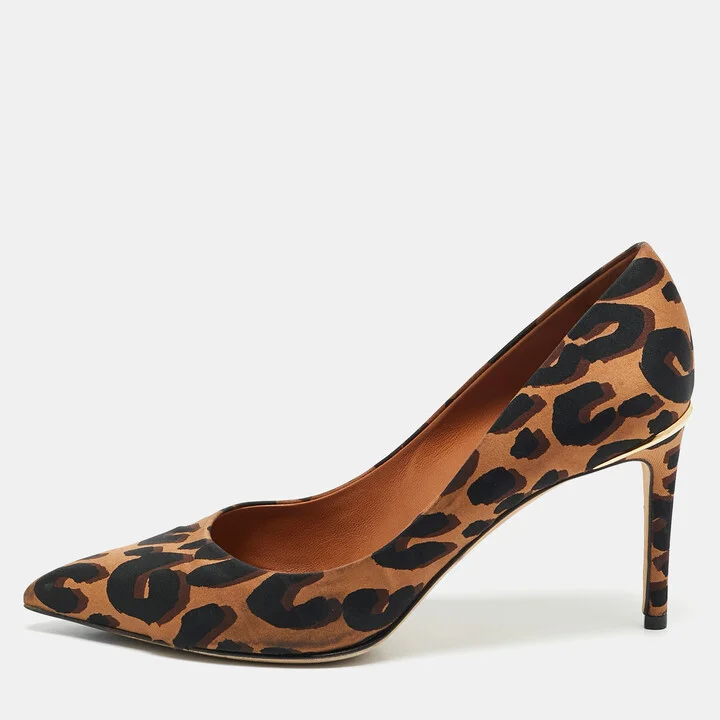 Louis Vuitton Brown Leopard Print Fabric Eyeline Pointed Toe Pumps Size 38.5