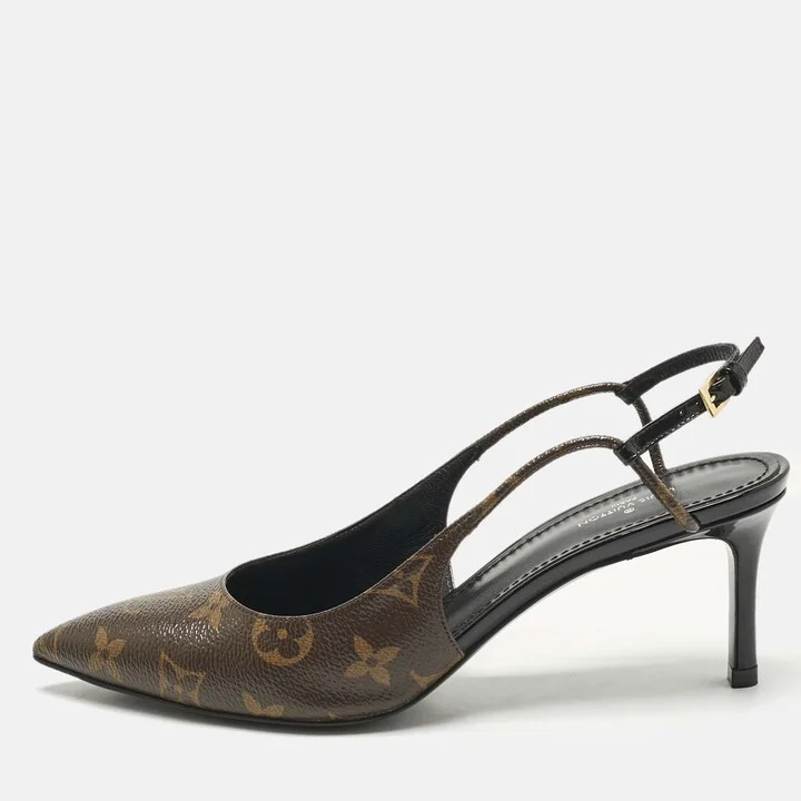 Louis Vuitton Brown Monogram Canvas Cherie Slingback Pumps Size 37
