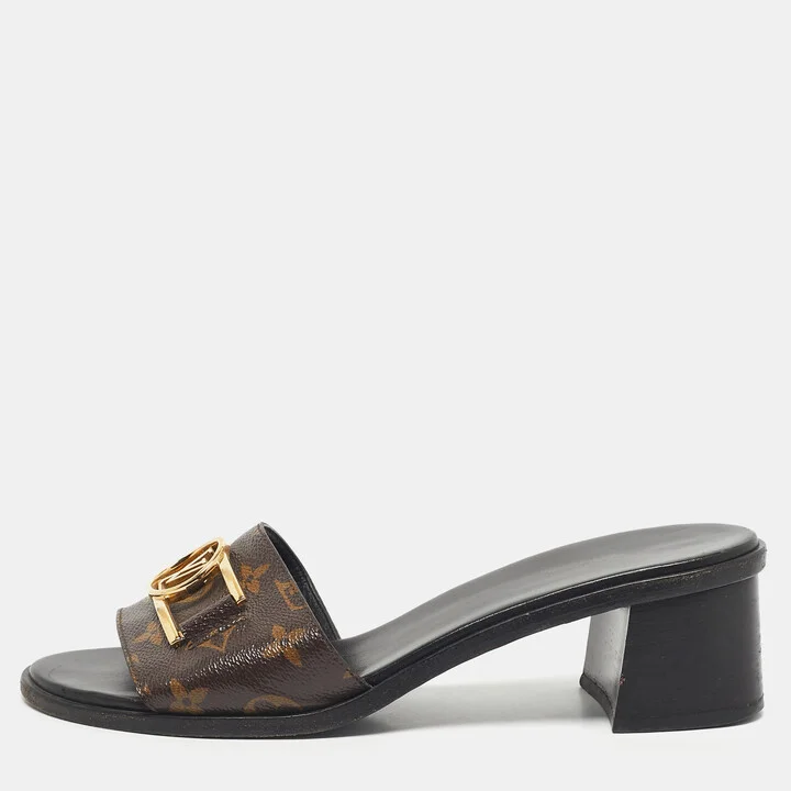Louis Vuitton Brown Monogram Canvas Lock It Slide Sandals Size 40