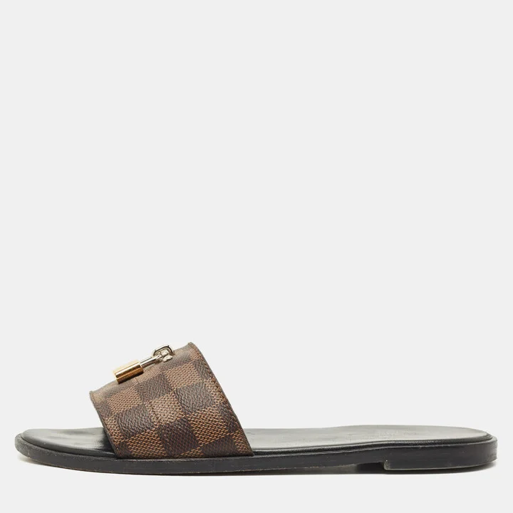 Louis Vuitton Brown Monogram Canvas Lock It Slides Sandals Size 38
