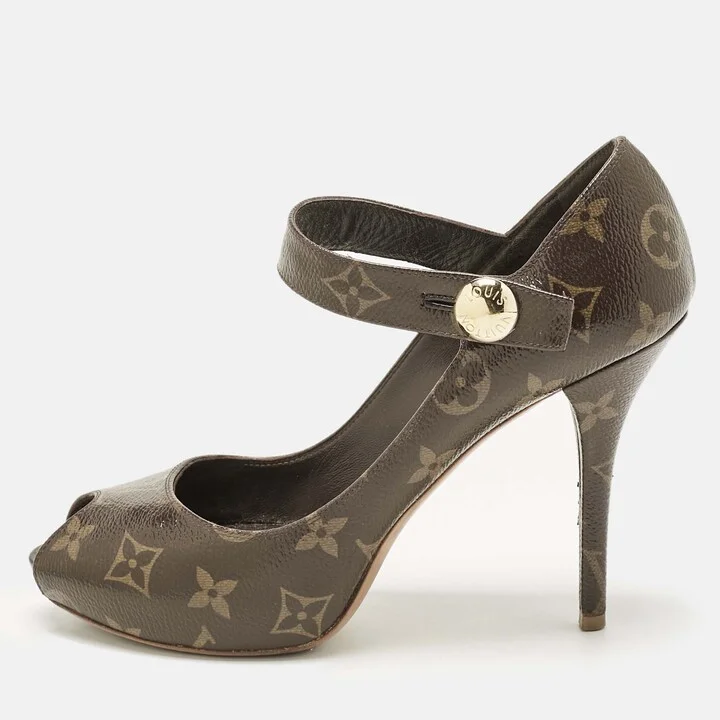 Louis Vuitton Brown Monogram Canvas Ritual Mary Jane Peep Toe Pumps Size 37.5