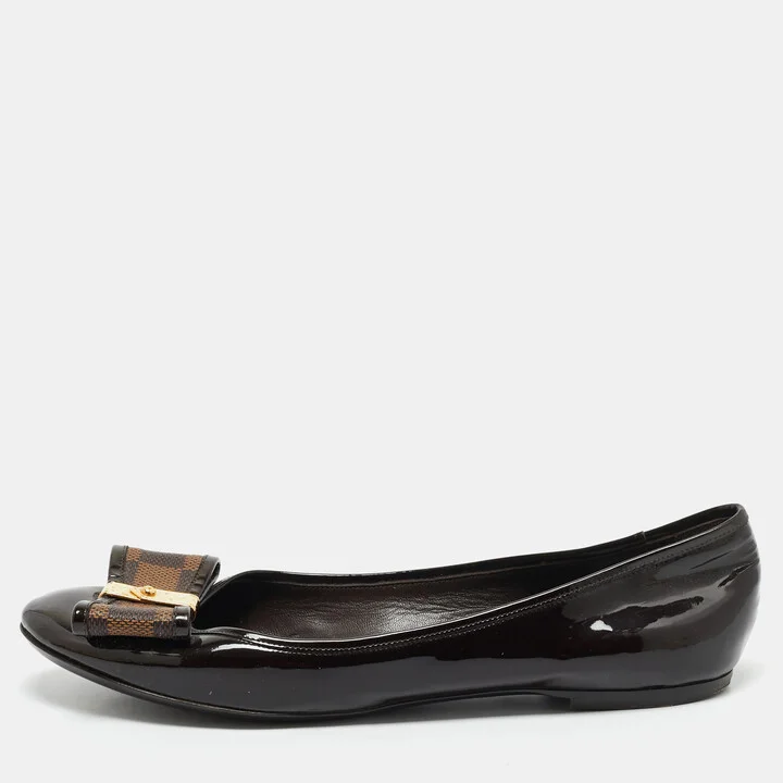 Louis Vuitton Brown Patent Leather and Coated Canvas Valentine Ballet Flats Size 40