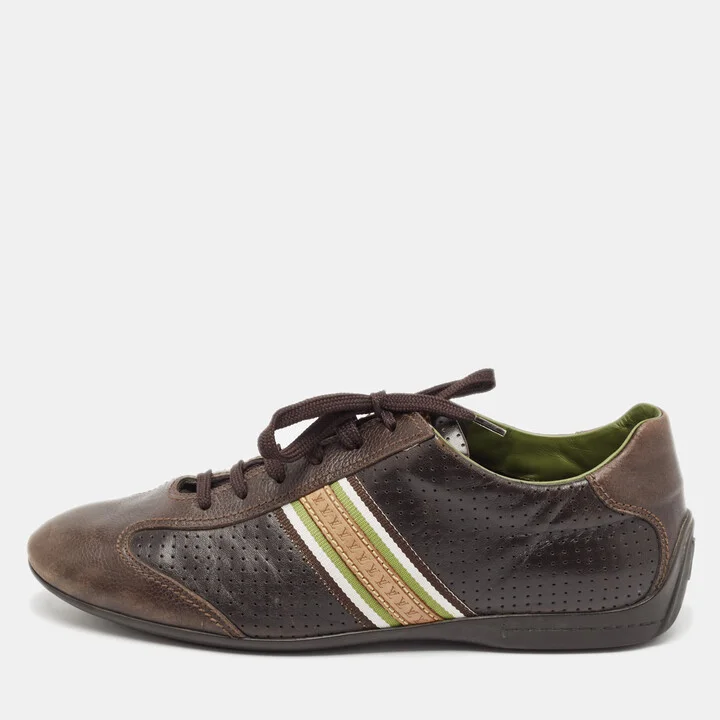 Louis Vuitton Brown Perforated Leather Low Top Sneakers Size 42.5