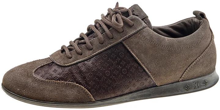 Louis Vuitton Brown Suede And Monogram Satin Low Top Sneakers Size 37.5