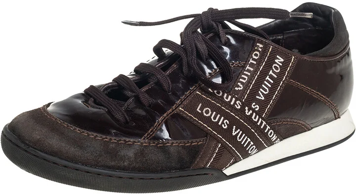 Louis Vuitton Brown Suede And Patent Leather Low Top Sneaker Size 39