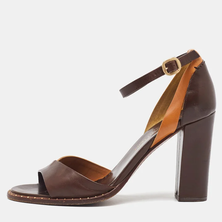 Louis Vuitton Brown/Tan Leather Ankle Strap Sandals Size 38.5
