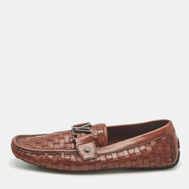 Louis Vuitton Brown Woven Leather Monte Carlo Slip On Loafers Size 42.5