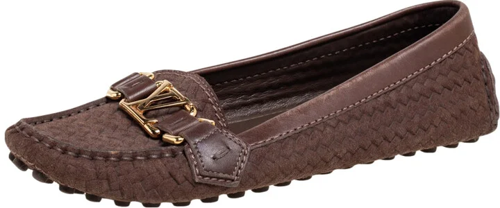 Louis Vuitton Brown Woven Suede and Leather Slip-On Oxford Loafers Size 35.5