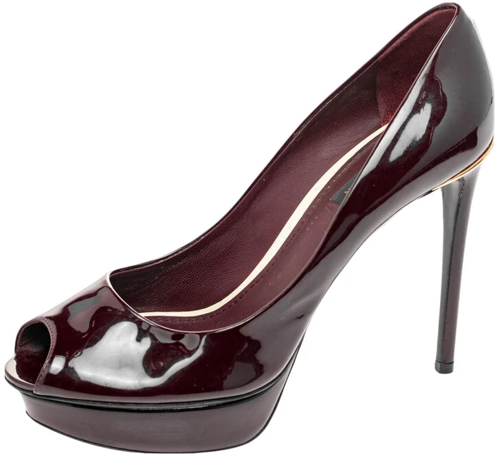 Louis Vuitton Burgundy Patent Leather Eyeline Peep Toe Platform Pumps Size 39