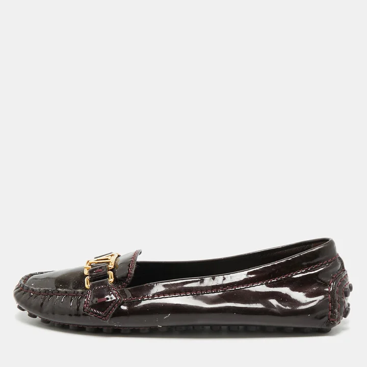 Louis Vuitton Burgundy Patent Leather Oxford Loafers Size 39