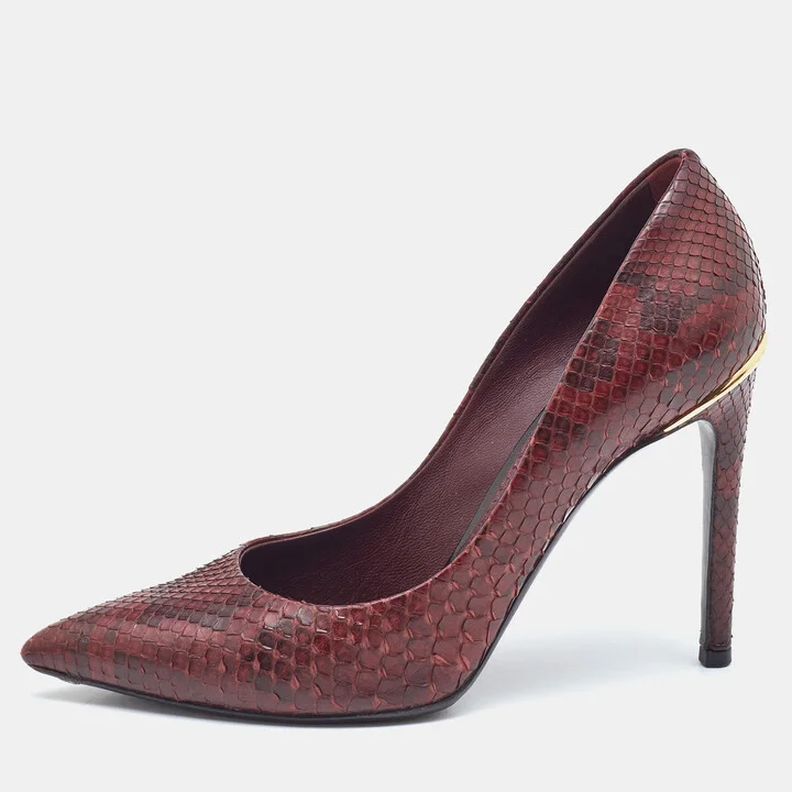 Louis Vuitton Burgundy Python Leather Slip On Pumps Size 34.5