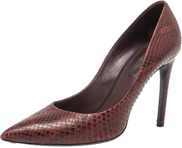Louis Vuitton Burgundy Python Leather Slip On Pumps Size 37.5