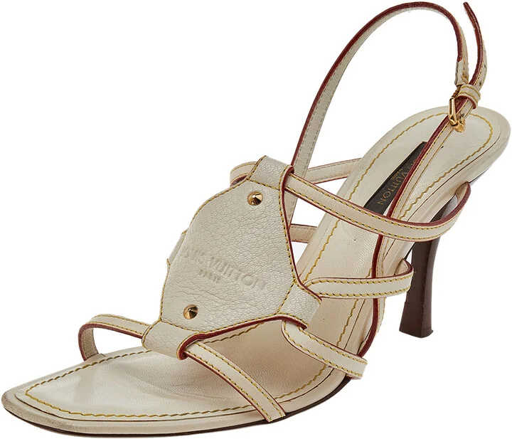 Louis Vuitton Cream Leather Ankle Strap Sandals Size 36.5