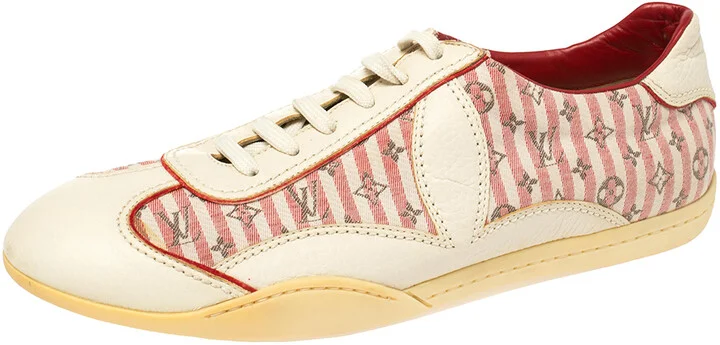 Louis Vuitton Cream /Red Monogram Canvas And Leather Sneakers Size 39