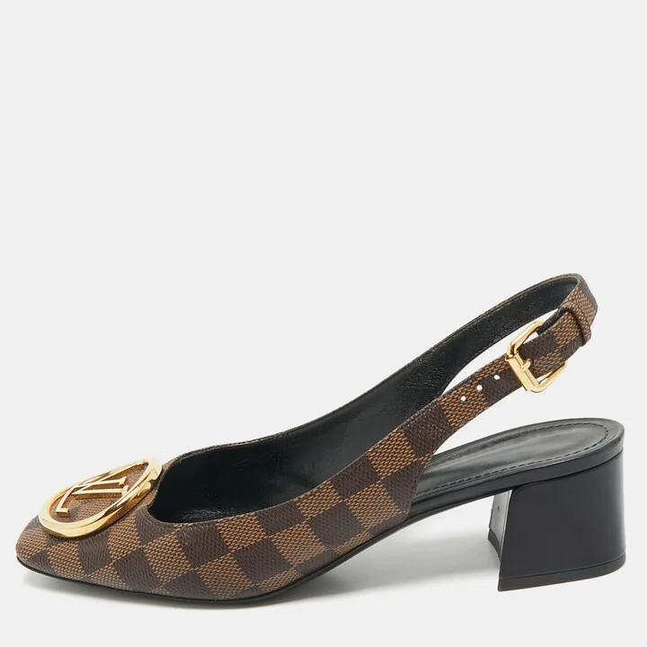 Louis Vuitton Damier Ebene Canvas Madeleine Slingback Pumps Size 41