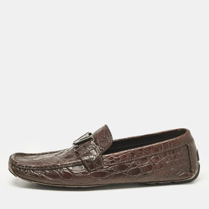 Louis Vuitton Dark Brown Alligator Leather Monte Carlo Loafers Size 43.5