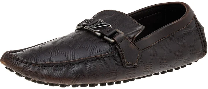 Louis Vuitton Dark Brown Damier Embossed Leather Hockenheim Slip On Loafers Size 43.5